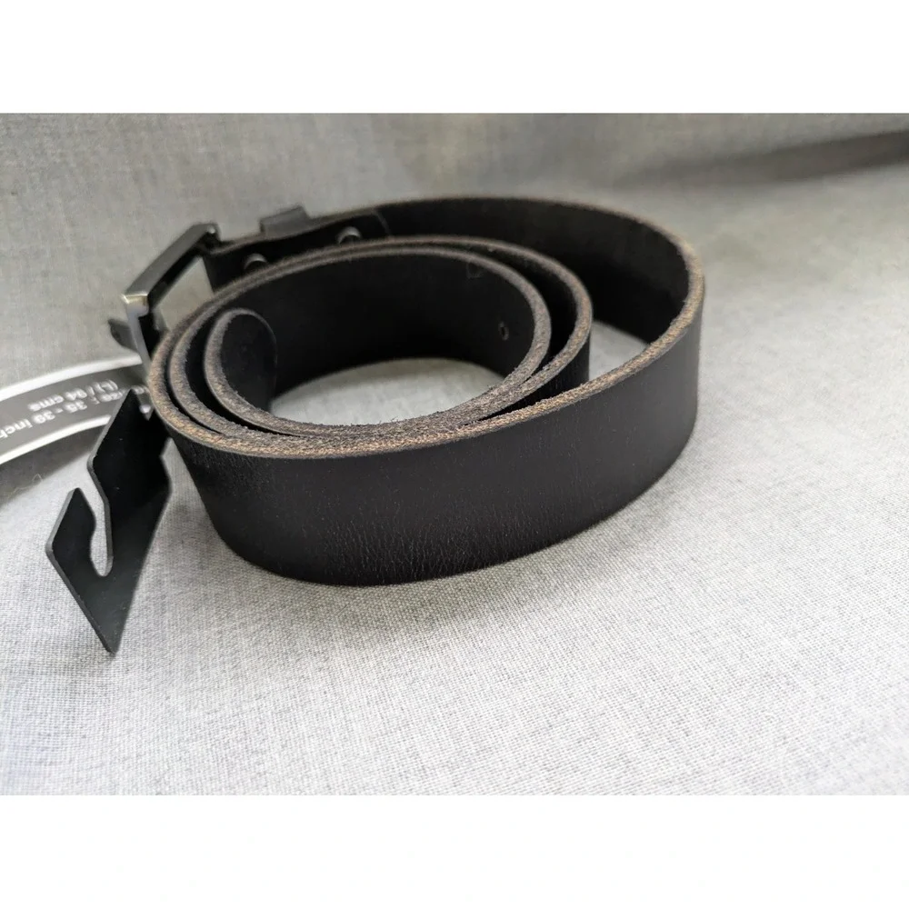Police Genuine Black Leather Belt Silver Buckle Unisex‎ 35-39 Inch NEW